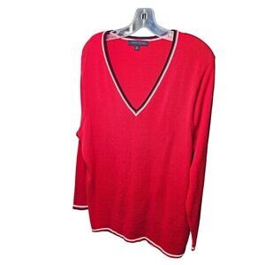 Tommy Hilfiger Red V-Neck Sweater XL